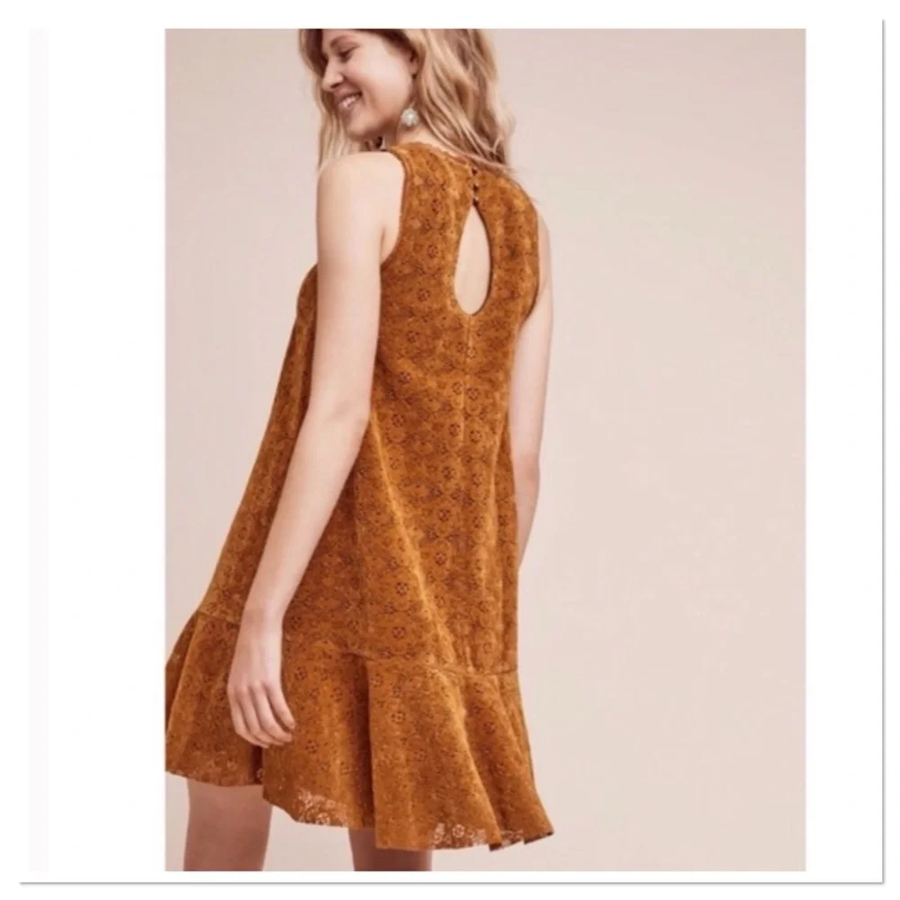 Anthropologie Maeve Amis Faux Suede Dress Terracotta Brown Size 2